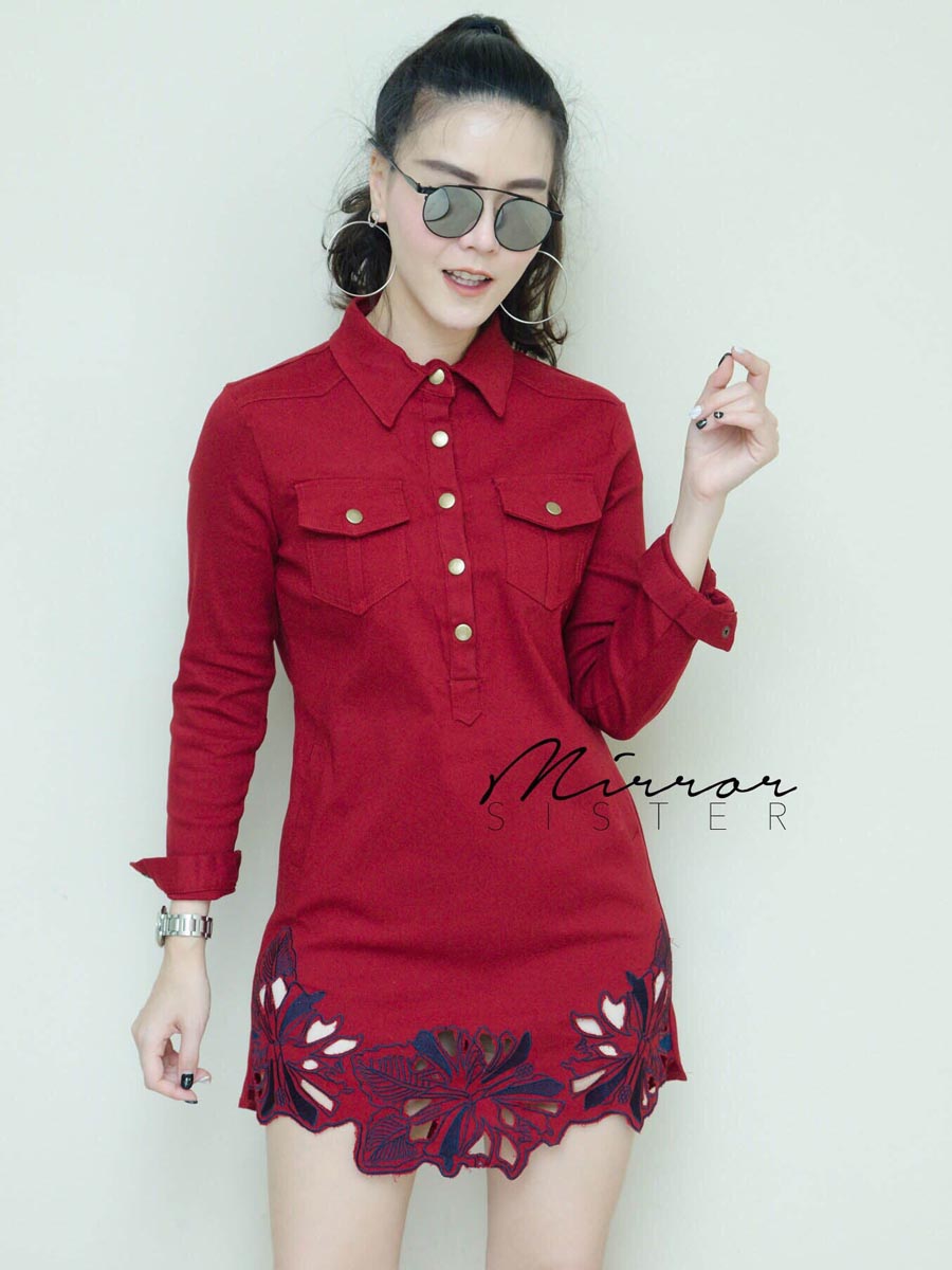 เสื้อผ้าผู้หญิง Monomania-Embroided-dress-shirt-8